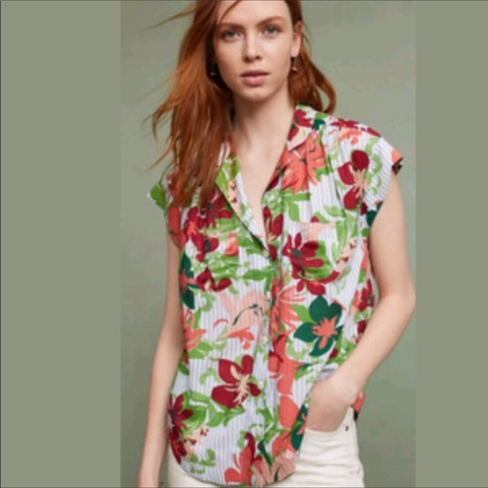 Anthro Maeve Raffine Blouse XS Tropical Print
